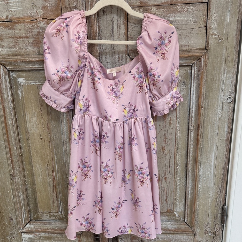 LoveShackFancy Pink Floral Mini Dress